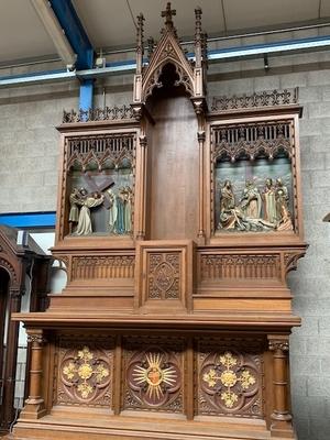 Altar Measures Without Steps. Relief Panels All Wood. style Gothic - style en Oak wood, Izegem Belgium 19th century