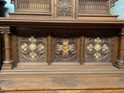 Altar Measures Without Steps. Relief Panels All Wood. style Gothic - style en Oak wood, Izegem Belgium 19th century