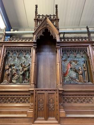 Altar Measures Without Steps. Relief Panels All Wood.  style Gothic - style en Oak wood, Izegem Belgium 19th century