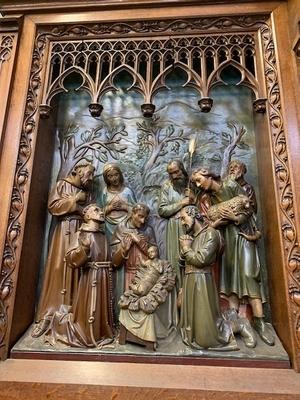 Altar Measures Without Steps. Relief Panels All Wood.  style Gothic - style en Oak wood, Izegem Belgium 19th century