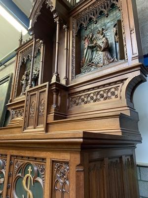 Altar Measures Without Steps. Relief Panels All Wood.  style Gothic - style en Oak wood, Izegem Belgium 19th century