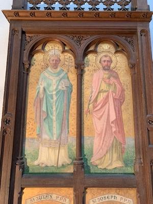 Architectural Element With 2 Paintings style Gothic - style en Wood polychrome / Painted on linen, Belgium 19th century ( anno 1875 )