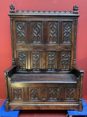 Bench style Gothic - style en Oak wood, Belgium 19th century