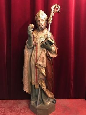 Bishop Statue  style Gothic - style en plaster polychrome, France 19th century ( anno 1875 )