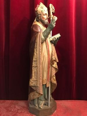 Bishop Statue  style Gothic - style en plaster polychrome, France 19th century ( anno 1875 )