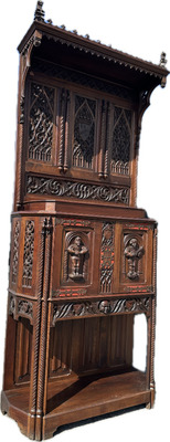 Cabinet  style Gothic - Style en Walnut wood , France 19 th century ( Anno 1885 )
