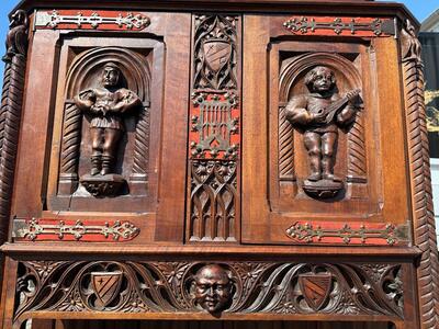 Cabinet  style Gothic - Style en Walnut wood , France 19 th century ( Anno 1885 )