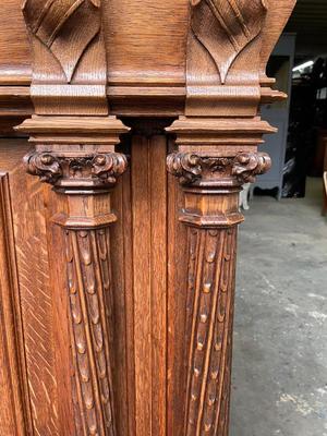 Cabinet  style Gothic - Style en Oak Wood / Marble / Glass, France 19 th century