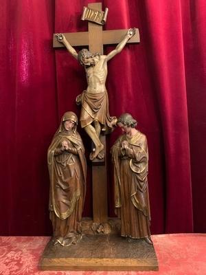 Calvary Scene Corpus Christi St. Mary & St. John  style Gothic - style en hand-carved wood polychrome, Belgium 19th century ( anno 1865 )