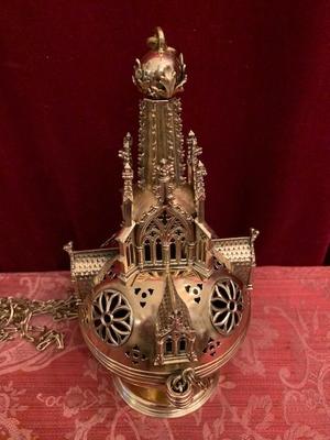 Censer style Gothic - style en Brass / Bronze Polished / New Varnished, Dutch 19th century ( anno 1890 )