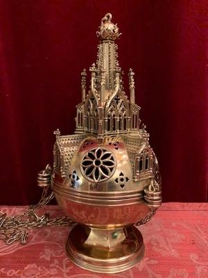 Censer style Gothic - style en Brass / Bronze Polished / New Varnished, Dutch 19th century ( anno 1890 )