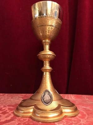 Chalice style Gothic style en Brass - Gilt - Silver Applications and Cuppa, France 19th century