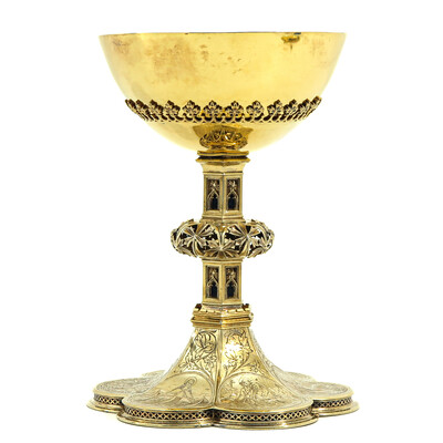 Chalice style Gothic - Style en Full - Silver With Paten & Spoon, Belgium  19 th century ( Anno 1885 )