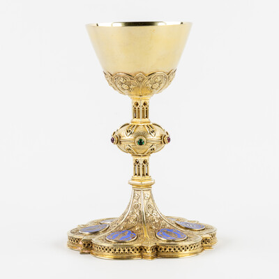 Chalice By : Bourdon Gent  style Gothic - Style en Full - Silver / Silver Marks Present / Stones, Belgium  19 th century