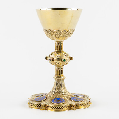 Chalice By : Bourdon Gent  style Gothic - Style en Full - Silver / Silver Marks Present / Stones, Belgium  19 th century