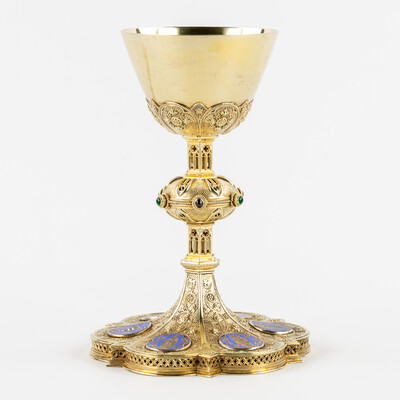 Chalice By : Bourdon Gent  style Gothic - Style en Full - Silver / Silver Marks Present / Stones, Belgium  19 th century