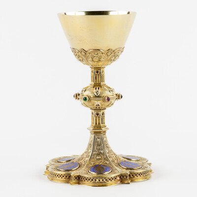Chalice By : Bourdon Gent  style Gothic - Style en Full - Silver / Silver Marks Present / Stones, Belgium  19 th century