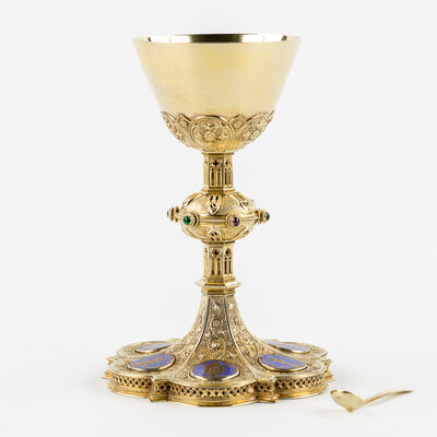 Chalice By : Bourdon Gent  style Gothic - Style en Full - Silver / Silver Marks Present / Stones, Belgium  19 th century