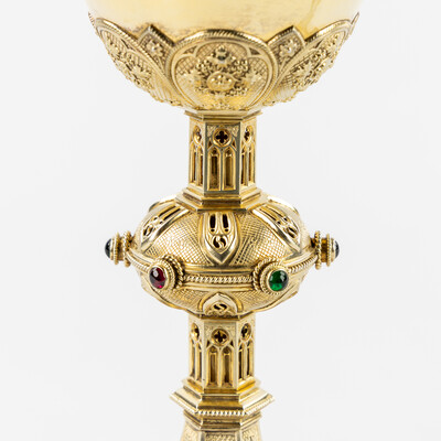 Chalice By : Bourdon Gent  style Gothic - Style en Full - Silver / Silver Marks Present / Stones, Belgium  19 th century