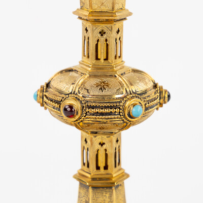 Chalice By Bourdon Gent style Gothic - Style en Full - Silver / Silver Marks Present / Stones / Enamel, Gent - Belgium  19 th century