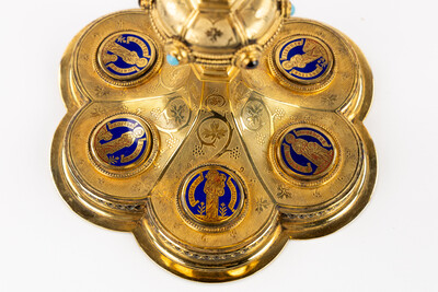 Chalice By Bourdon Gent style Gothic - Style en Full - Silver / Silver Marks Present / Stones / Enamel, Gent - Belgium  19 th century