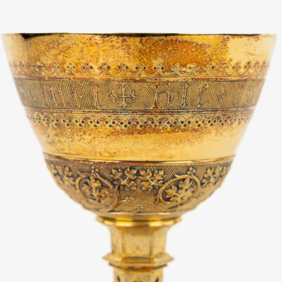 Chalice By Bourdon Gent style Gothic - Style en Full - Silver / Silver Marks Present / Stones / Enamel, Gent - Belgium  19 th century