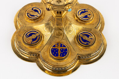 Chalice By Bourdon Gent style Gothic - Style en Full - Silver / Silver Marks Present / Stones / Enamel, Gent - Belgium  19 th century