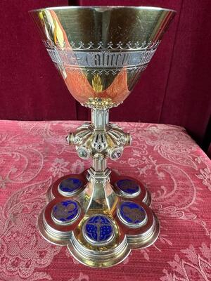 Chalice By: Bourdon Gent. style Gothic - Style en Full - Silver / Gilt /  Silver Marks Present / Stones, Gent - Belgium  19 th century ( Anno 1870 )