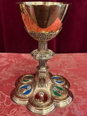 Chalice By : Silversmith Camille J.W. Esser Weert - Netherlands style Gothic - Style en Full - Silver 833/1000 / Silver Marks Present / Polished & Varnished / Stones, Weert - Netherlands 1908