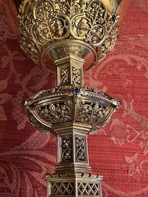 Chalice By : Silversmith Camille J.W. Esser Weert - Netherlands style Gothic - Style en Full - Silver 833/1000 / Silver Marks Present / Polished & Varnished / Stones, Weert - Netherlands 1908