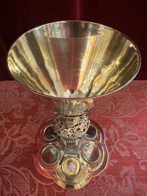 Chalice By : Silversmith J. MüLler Aachen - Germany With Original Case style Gothic - Style en Full - Silver 800/1000 / Silver Marks Present / Polished & Varnished / Stones , Aachen - Germany 19 th century