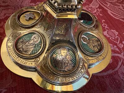 Chalice By : Silversmith J. MüLler Aachen - Germany With Original Case style Gothic - Style en Full - Silver 800/1000 / Silver Marks Present / Polished & Varnished / Stones , Aachen - Germany 19 th century