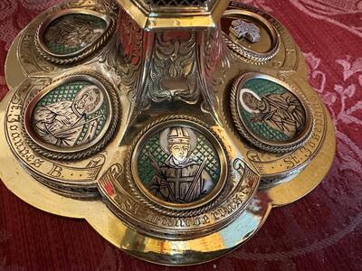 Chalice By : Silversmith J. MüLler Aachen - Germany With Original Case style Gothic - Style en Full - Silver 800/1000 / Silver Marks Present / Polished & Varnished / Stones , Aachen - Germany 19 th century