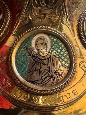 Chalice By : Silversmith J. MüLler Aachen - Germany With Original Case style Gothic - Style en Full - Silver 800/1000 / Silver Marks Present / Polished & Varnished / Stones , Aachen - Germany 19 th century