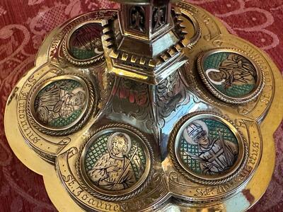 Chalice By : Silversmith J. MüLler Aachen - Germany With Original Case style Gothic - Style en Full - Silver 800/1000 / Silver Marks Present / Polished & Varnished / Stones , Aachen - Germany 19 th century