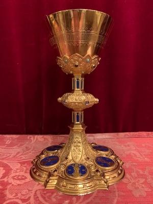 Chalice Signed : Bourdon.  style Gothic - style en full silver / Precious Stones / Enamel , Belgium 19th century