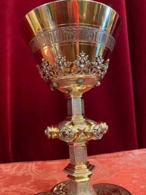 Chalice Stamped: Van Damme. Weight : 750 Grs. style Gothic - style en Full - Silver / Stones, Bruges Belgium  19 th century ( Anno 1899 )