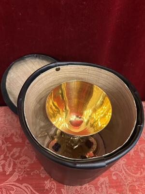 Chalice With Case style Gothic - Style en Brass / Full - Silver Cuppa / Enamel Aplications, Bruges - Belgium 19 th century