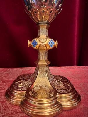 Chalice With Original Case style Gothic - Style en Brass / Gilt / Enamel / Silver Cuppa, Belgium  19 th century