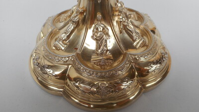 Chalice With Original Case Paten & Spoon  style Gothic - style en Full - Silver, Belgium 19th century