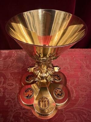 Chalice With Original Paten  style Gothic - Style en Full - Silver / Gilt / Enamel, Belgium  19 th century