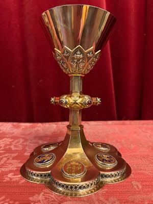 Chalice With Original Paten  style Gothic - Style en Full - Silver / Gilt / Enamel, Belgium  19 th century