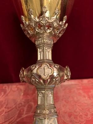 Chalice With Original Paten style Gothic - style en Cuppa & Paten Silver / Brass Plated, Dutch 19th century ( 1880 )