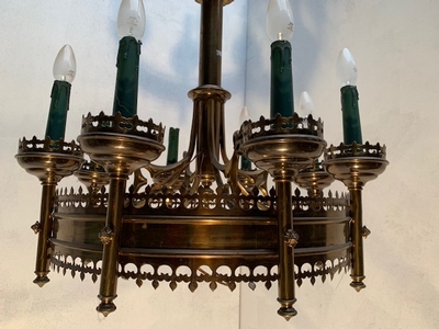 Chandelier style Gothic - style en Brass, Belgium 19th century ( anno 1890 )