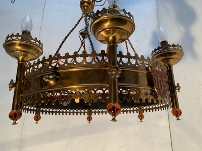 Chandelier style Gothic - style en Brass, Belgium 19th century ( anno 1890 )