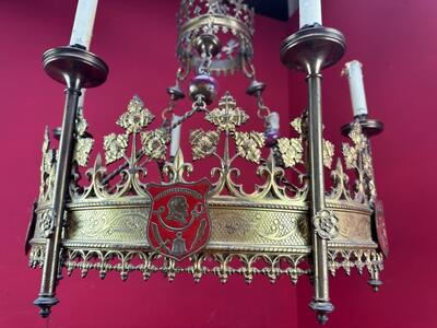 Chandelier style Gothic - Style en Brass / Bronze / Glass, Belgium  19 th century ( Anno 1865 )