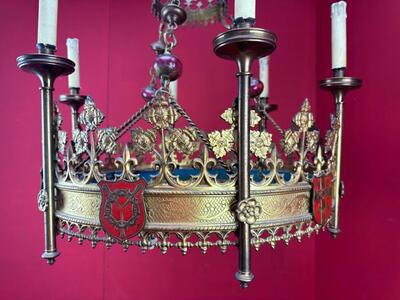 Chandelier style Gothic - Style en Brass / Bronze / Glass, Belgium  19 th century ( Anno 1865 )