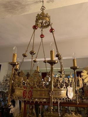 Chandelier style Gothic - style en Brass / Bronze / Gilt / Glass, Belgium 19th century ( anno 1890 )