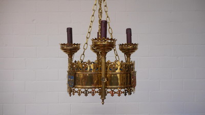 Chandelier  style Gothic - style en Brass / Bronze , Belgium  19 th century