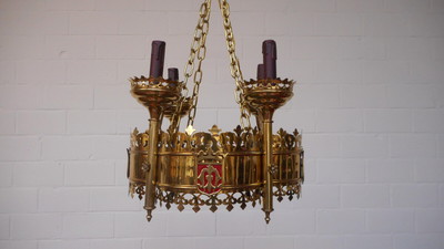 Chandelier  style Gothic - style en Brass / Bronze , Belgium  19 th century